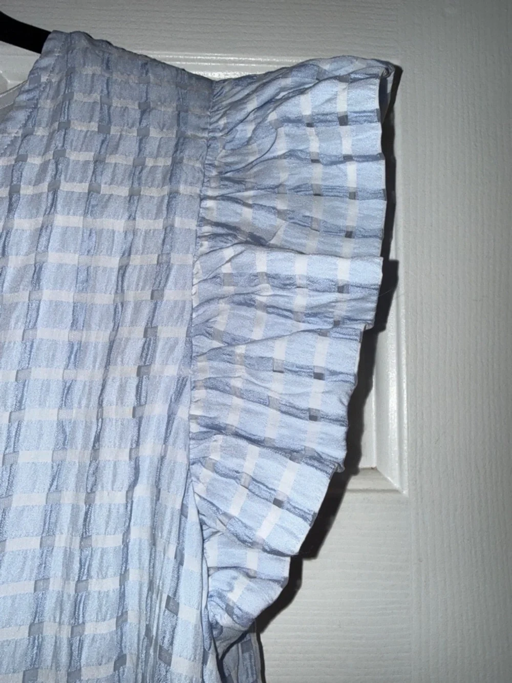 JODIFL Light Blue Gingham Ruffle-Sleeve Dress - Picture 3 of 4